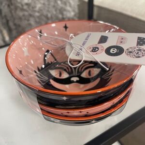 Pink Halloween Cat, Skulls, & Witches 🧙🏻‍♀️💀🐈‍⬛ Set of 3 Different Bowls NWT